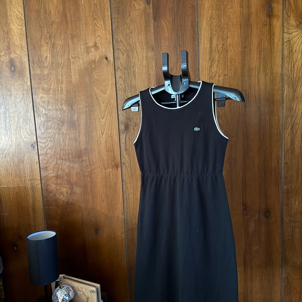 Lacoste Black Sleeveless Midi Dress with White Trim